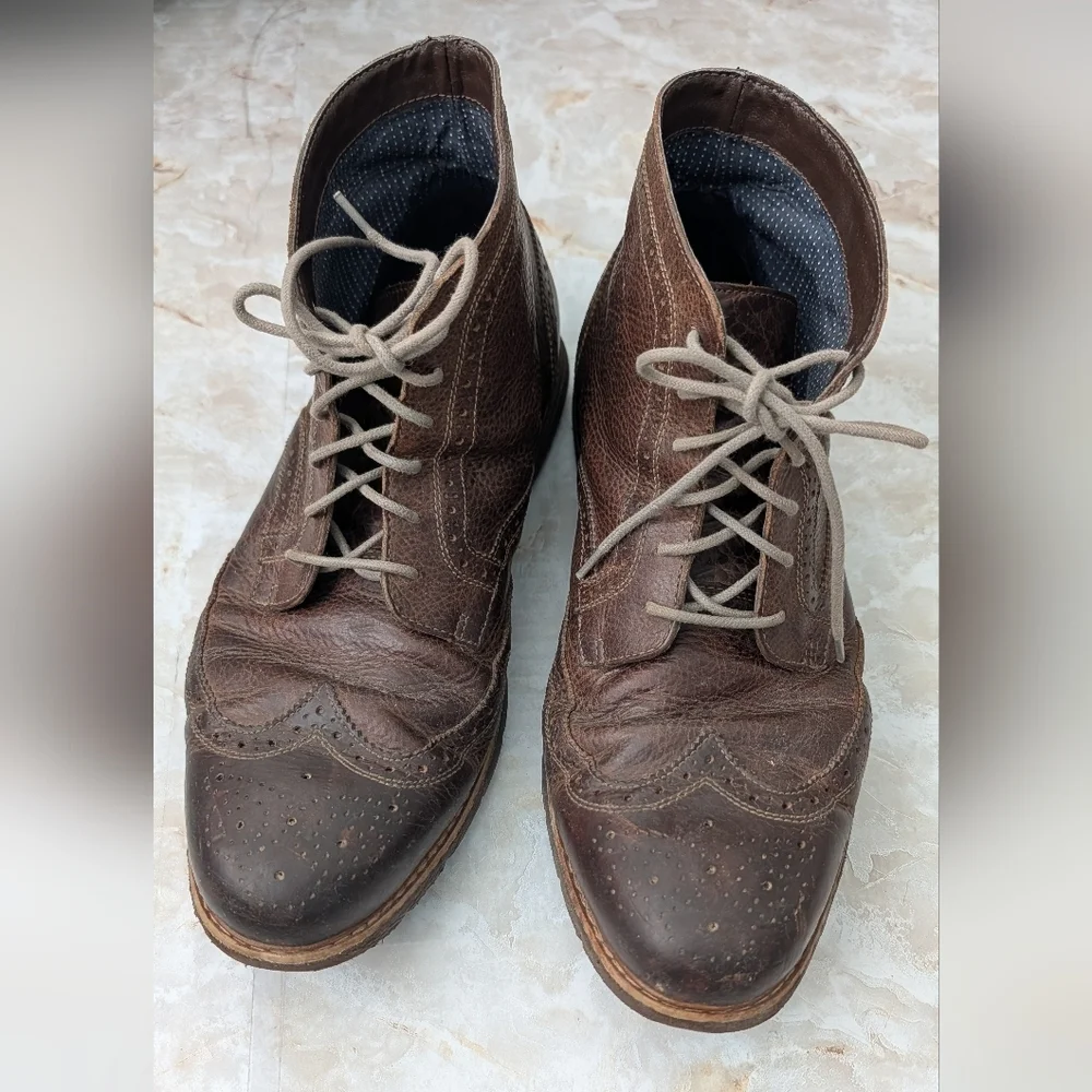 Bass Brown Leather Upper Wingtip Boots Men Sz 13